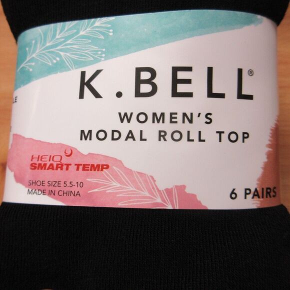 K. Bell Women's Modal Roll Top Socks, 6 Pairs, Black, Fits Shoe Sizes 5.5-10 NWT - Picture 4 of 6